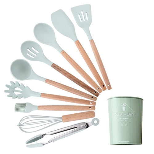 12PCS Utensilios de cocina de silicona Utensilios de cocina Utensilios de cocina antiadherentes resistentes al calor Utensilios de cocina Herramientas para hornear con caja de almacenamiento