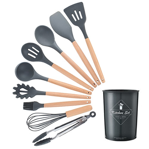 12PCS Utensilios de cocina de silicona Utensilios de cocina Utensilios de cocina antiadherentes resistentes al calor Utensilios de cocina Herramientas para hornear con caja de almacenamiento