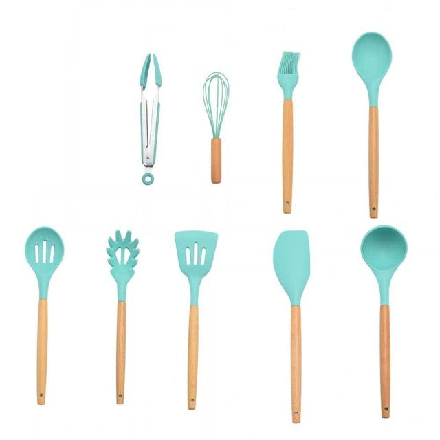 12PCS Utensilios de cocina de silicona Utensilios de cocina Utensilios de cocina antiadherentes resistentes al calor Utensilios de cocina Herramientas para hornear con caja de almacenamiento